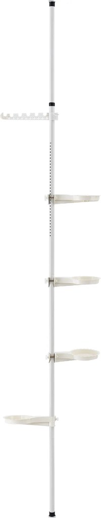 [en.casa]® Suport tip telescop pentru flori, 110 - 305 cm, metal/plastic, alb, inaltime reglabila, cu 4 tavite si un suport pentru agatat flori