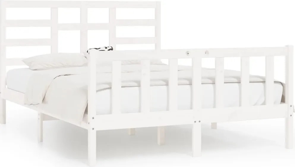 vidaXL Cadru de pat fără saltea, alb, 120x200 cm, lemn masiv pin