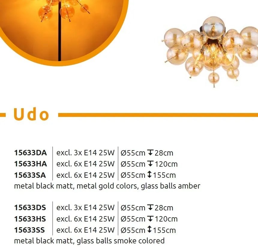 Lustra aplicata design modern UDO 3L negru/chihlimbar