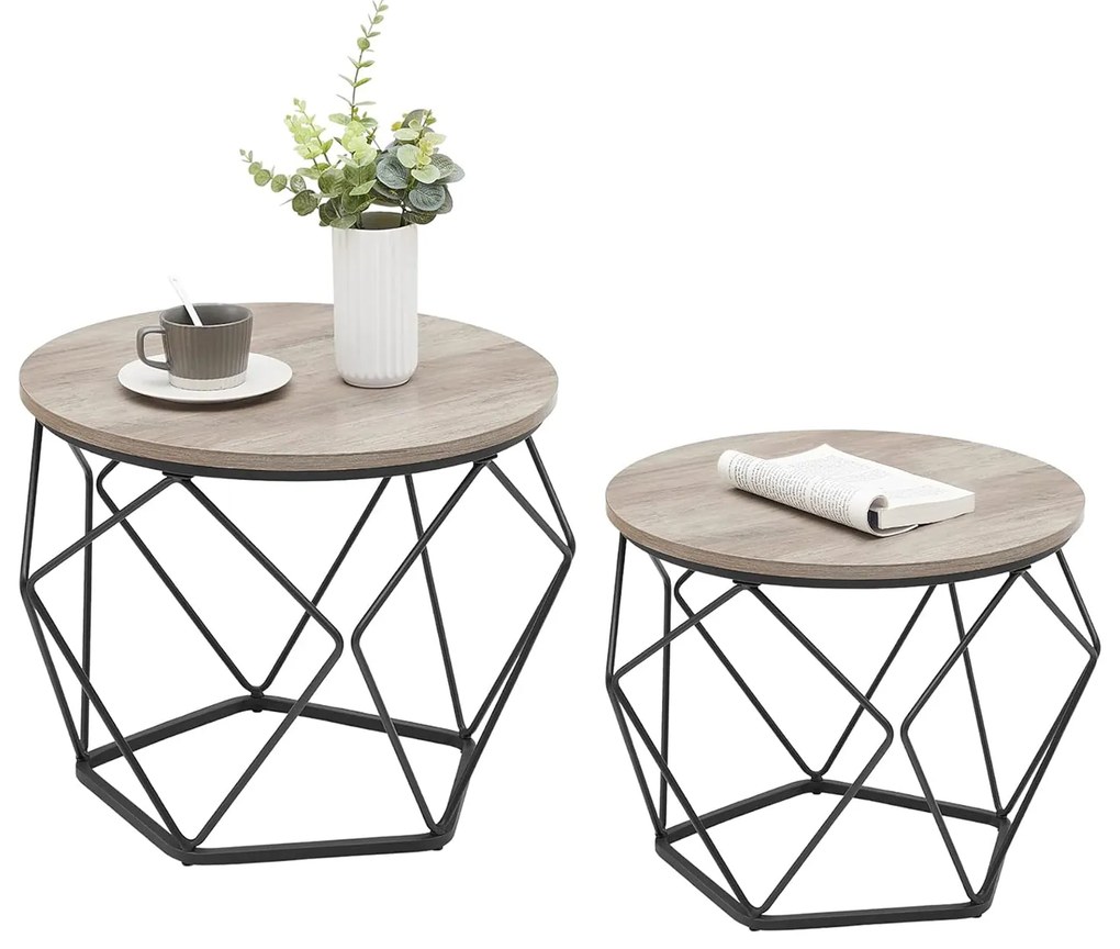 Set 2 masute de cafea , cu blat detasabil , gri-negru