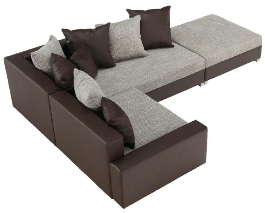 Colţar, piele ecologică maro/stofă maro, model dreapta, PETRANA NEW