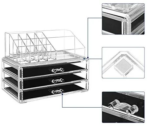 Organizator cosmetice machiaj, Songmics, Transparent, 23.8x15.3x18.8 cm