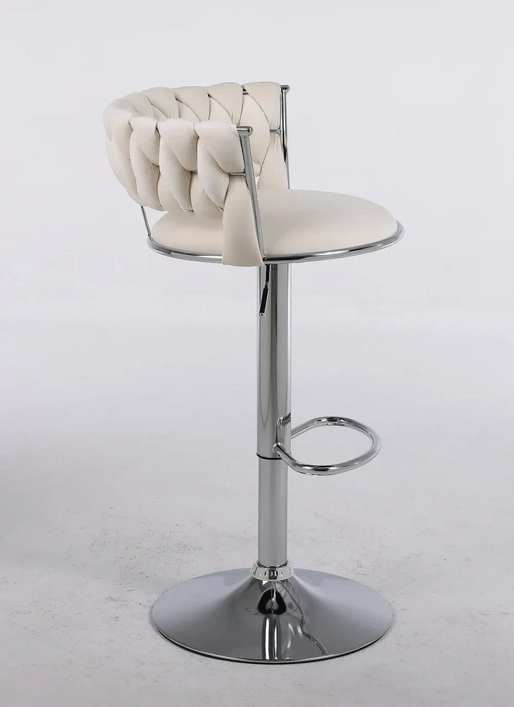 RESIGILAT- Scaun bar, rotativ, înălțime reglabilă, Catifea, Ivory