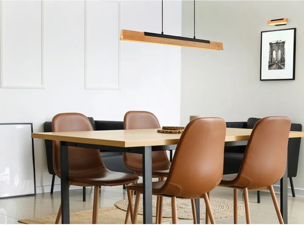 Lustră negru-mat LED cu abajur din lemn Kerala – Trio