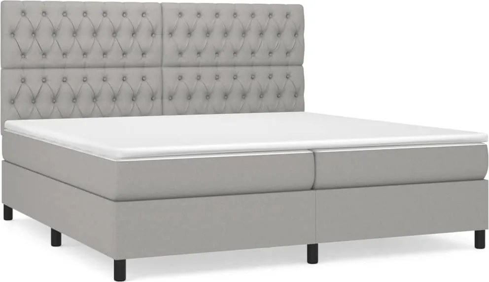 vidaXL Pat box spring cu saltea, gri deschis, 200x200 cm, textil