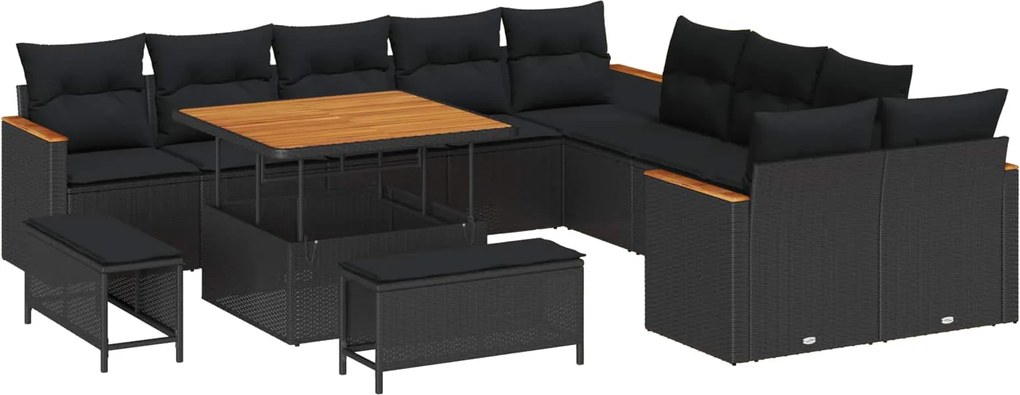 vidaXL Set de canapele pentru grădină 13 pcs Negru poliratan