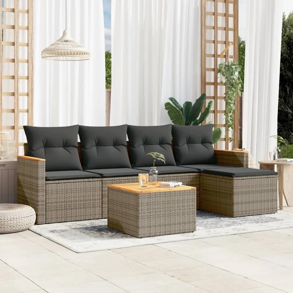 3258329 vidaXL Set mobilier grădină cu perne, 6 piese, gri, poliratan