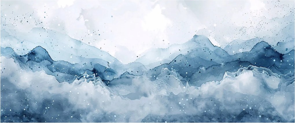 Tablou - Nori și valuri, acuarelă (120x50 cm)