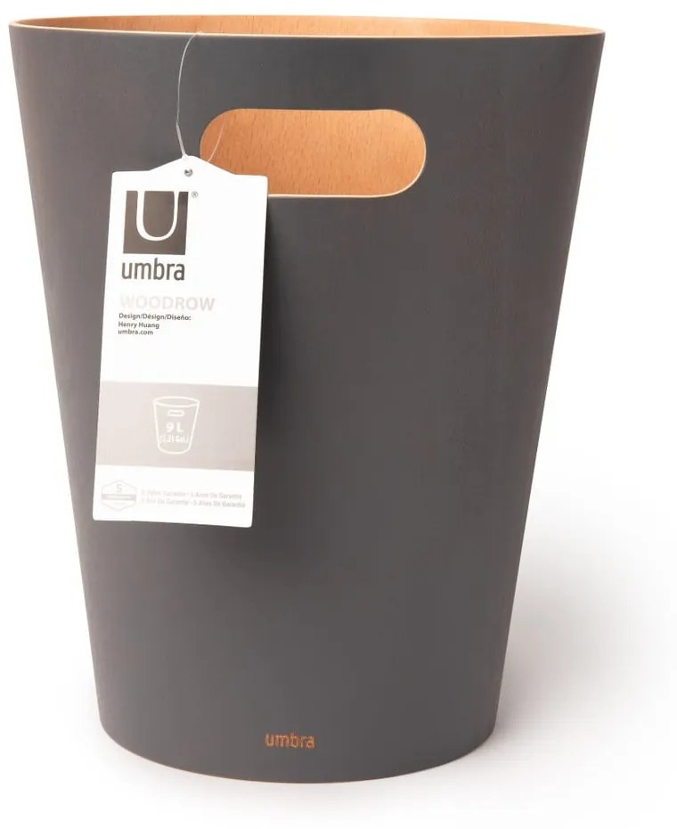 Coș de gunoi gri închis din lemn 7,5 l Woodrow – Umbra