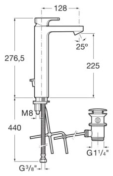 Roca A5A3G01C00 - Baterie pentru lavoar cu pipa L90, 27,6 cm, crom lucios