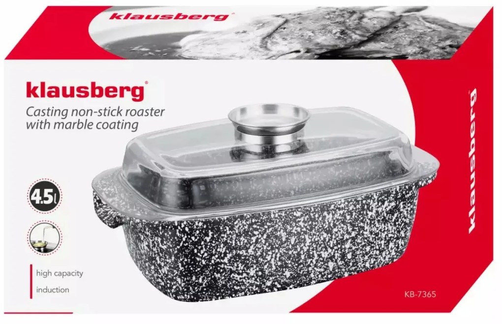 Tava de copt cu capac 4,5L Klausberg KB7365, antiaderenta, invelis marmorat