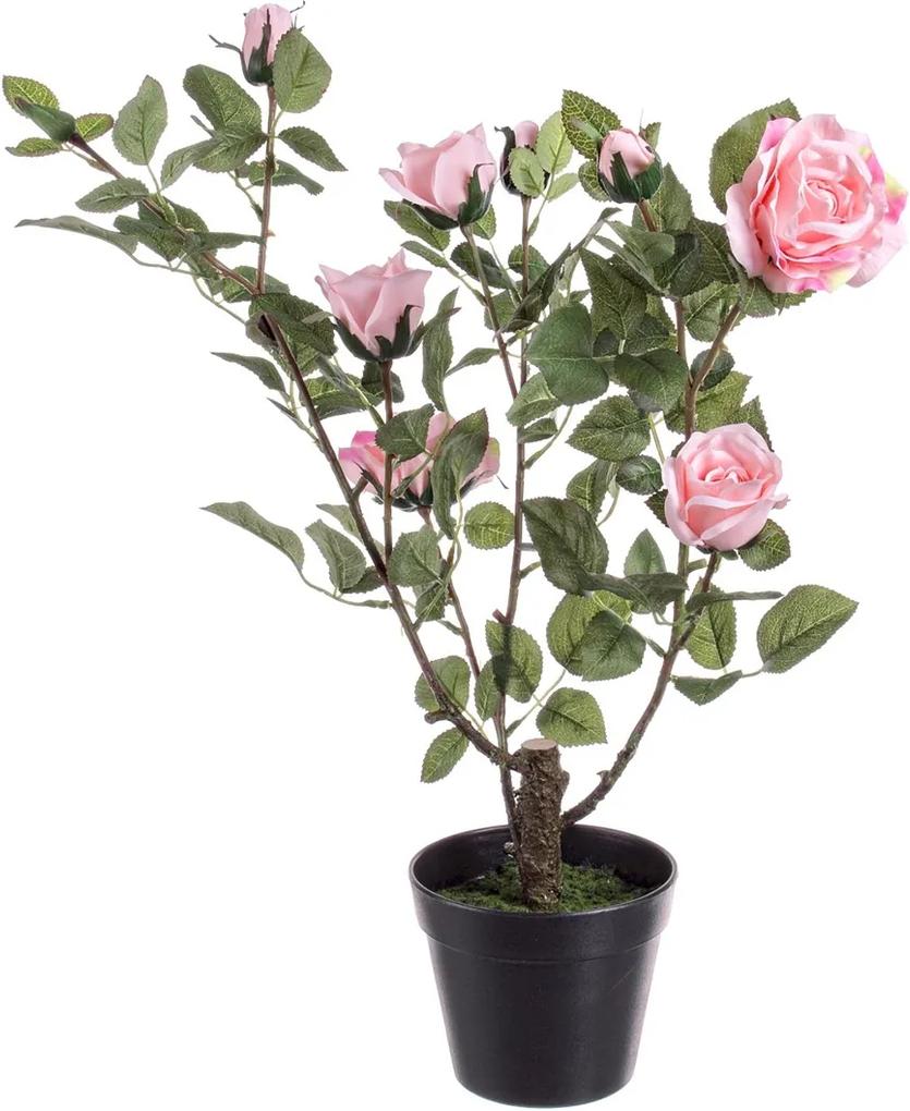Trandafir artificial roz cu 8 flori in ghiveci 51 cm x 39 cm x 66 h