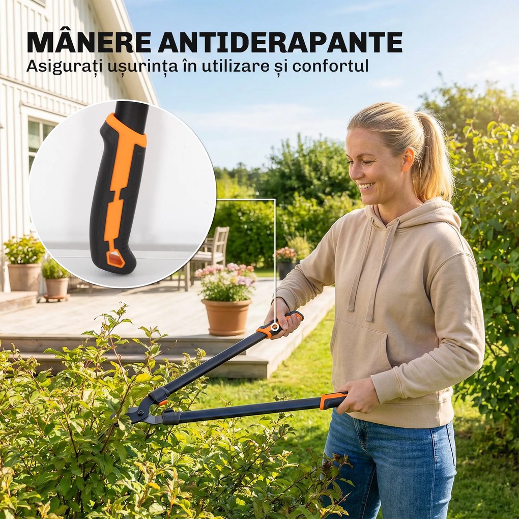 Outsunny Set de Grădinărit 2 Piese cu Foarfece de Tăiat Crengi și Foarfece de Grădinărit, cu Mâner Moale și Sistem de Blocare | Aosom Romania