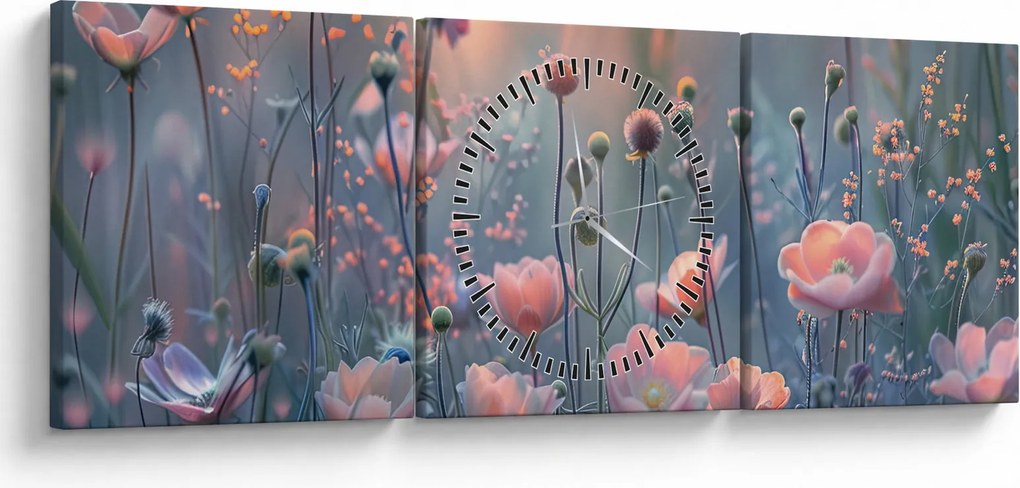 Tablou - Flori în culori pastelate (cu ceas) (90x30 cm)