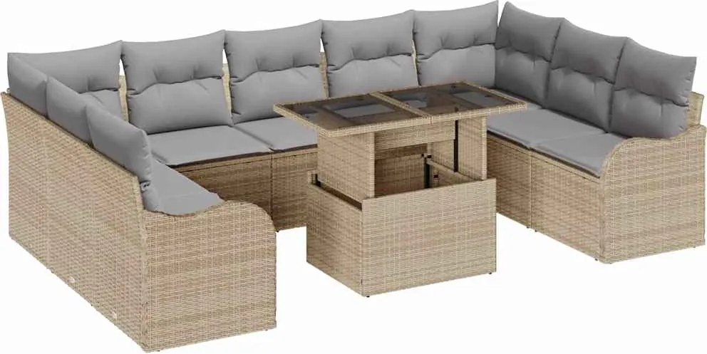 vidaXL Set de canapele pentru grădină cu pernă 10 pcs Bej Rattan poli