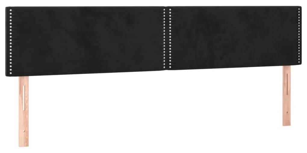 Pat cu arcuri, saltea si LED, negru, 200x200 cm, catifea Negru, 200 x 200 cm, Culoare unica si cuie de tapiterie