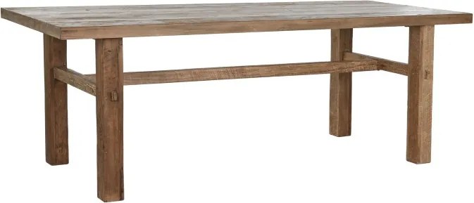 Masă dining din lemn masiv de tec reciclat, natur, 10 locuri, cu picioare masive, 78 x 220 x 90 cm, „Rusti”