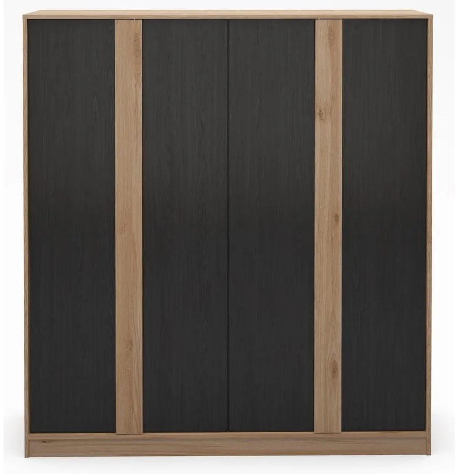 Șifonier negru/în culoare naturală cu aspect de lemn de stejar 180x197,5x53 cm Dennis – Marckeric