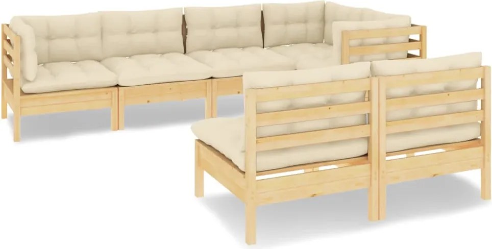 vidaXL Set mobilier grădină cu perne crem, 7 piese, lemn masiv pin