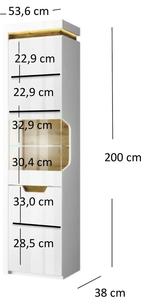 Vitrină Tiera (alb lucios + Stejar navarre). 1053348