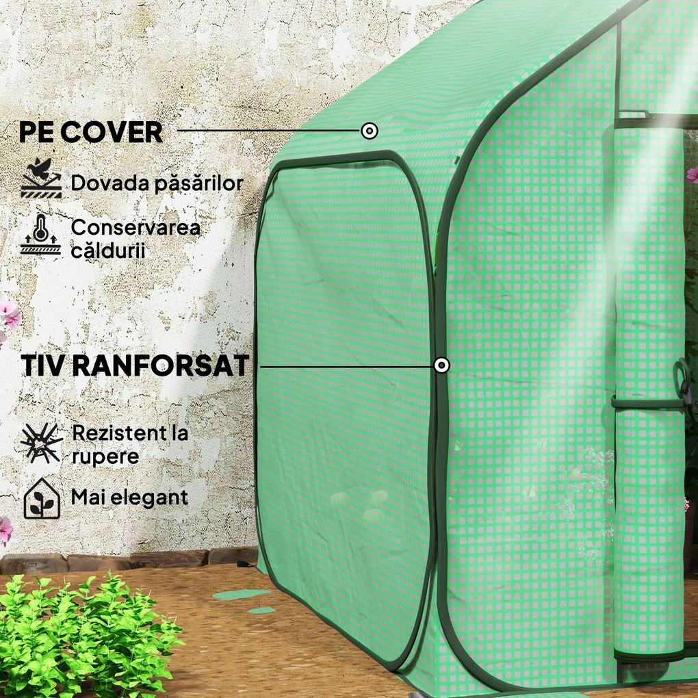 Outsunny Seră pentru Grădină cu Intrare cu Fermoar din Oțel și PE, 150x148x148 cm, Verde | Aosom Romania