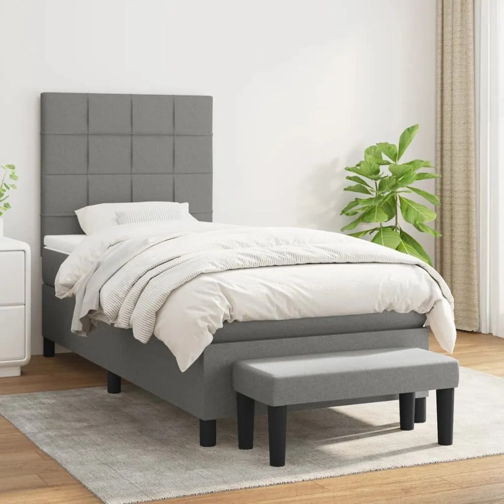 vidaXL Pat box spring cu saltea, gri închis, 100x200 cm, textil