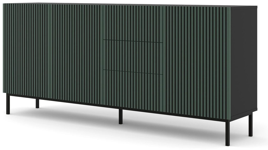 Comodă F 3D3S 200 Rowanna (Negru + Verde închis). 1125077