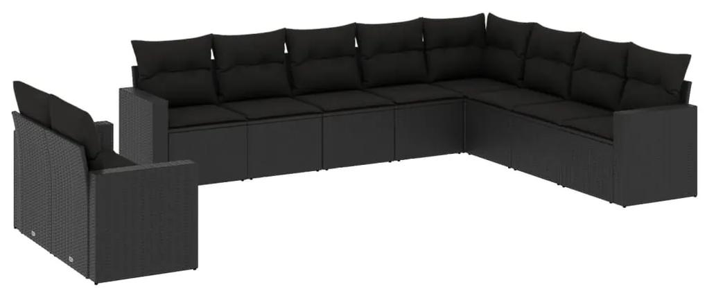3251502 vidaXL Set canapele de grădină cu perne, 10 piese, negru, poliratan