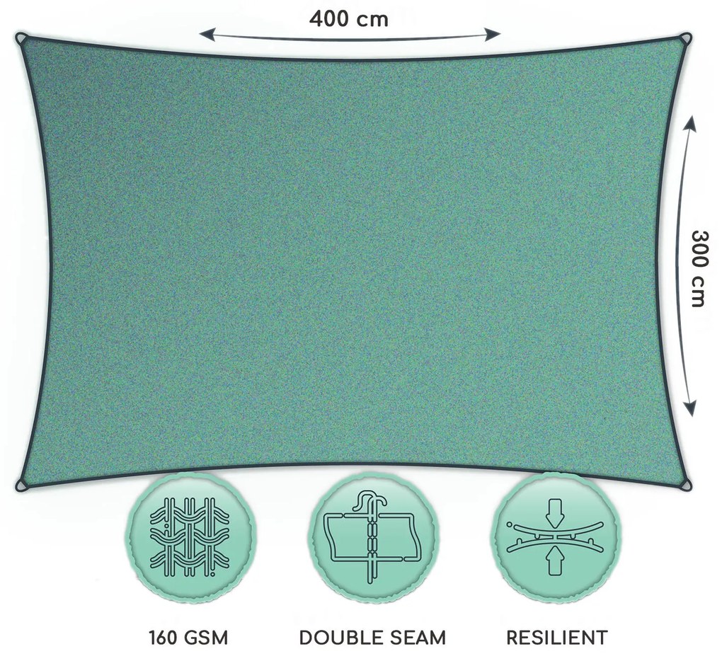 Parasolar dreptunghiular, 3 × 4 m, cu inele de fixare, poliester, respirabil