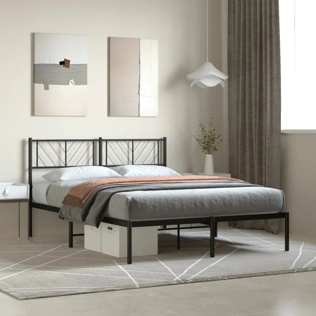 372182 vidaXL Cadru de pat metalic cu tăblie, negru, 160x200 cm