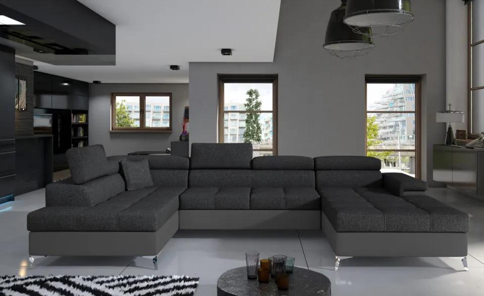 Canapea modulara, extensibila, cu spatiu pentru depozitare, 345x202x90 cm, Eduardo L01, Eltap (Culoare: Bej Pepit / Bej deschis)