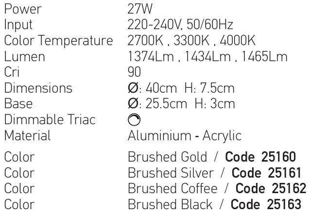 Plafoniera LED CCT, diametru 40cm, BRUSHED GOLD ZB-25160