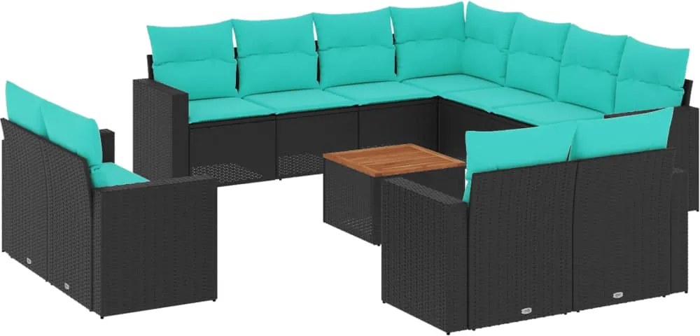 vidaXL Set mobilier de grădină cu perne, 12 piese, negru, poliratan