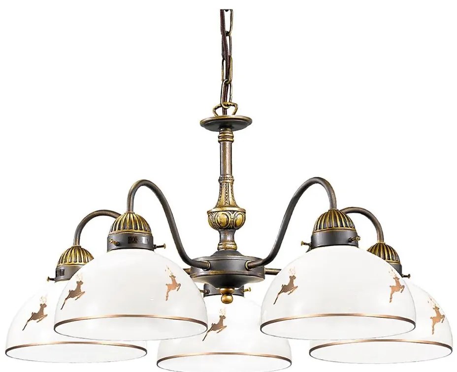 Kolarz 731.85.150 - Candelabru cu lanț NONNA, 5xE27/75W/230V, decor cu cerbi, aur roz