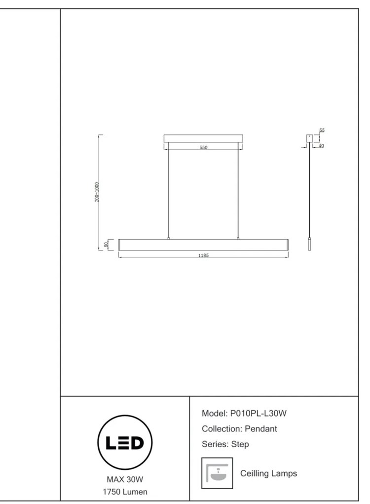 Lustra LED slim cu iluminat up/down Step 30W alba