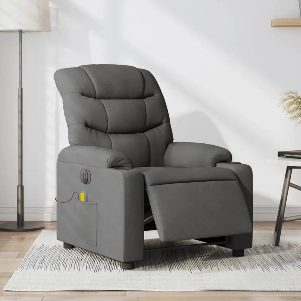vidaXL Fotoliu electric de masaj rabatabil, gri închis, textil