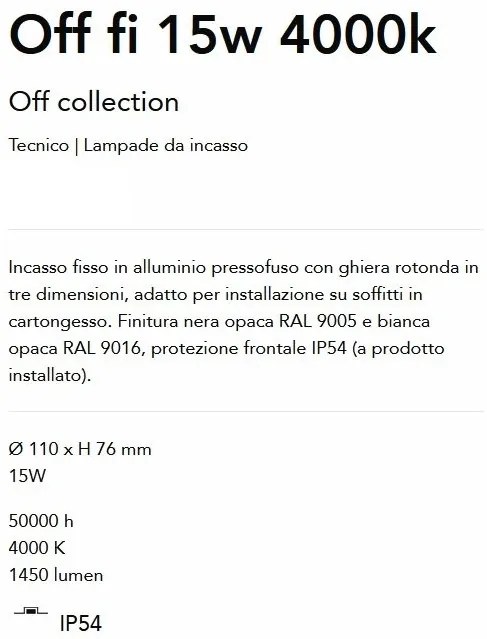 Spot LED incastrabil cu protectie IP54 Off fi 15w 4000k negru