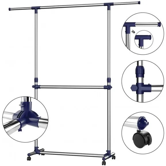 Cuier Garmint Cu Rotile, Inox, 19.29 x 113 x 44.49 Cm