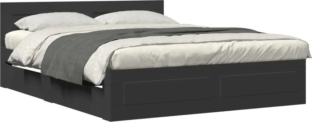 vidaXL Cadru de pat cu tăblie fără saltea, negru, 160x200 cm