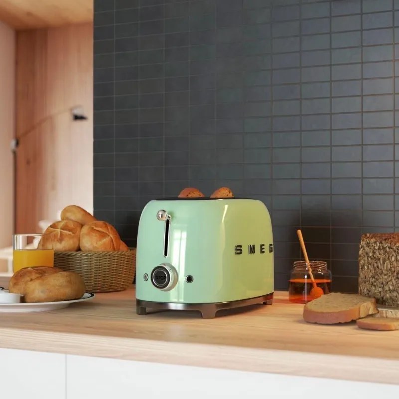 Prajitor de paine SMEG 50's Style TSF01PGEU, 950 W, 2 felii, 6 trepte, Tava pentru firimituri, Cablu integrat, Otel inoxidabil, Verde