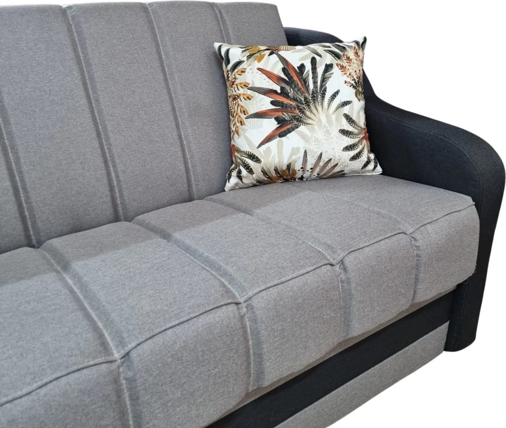 Canapea ALEX extensibila, 3 locuri, cu lada de depozitare, stofa gri inchis cu gri deschis, 220x90x90 Gri Inchis + Gri Deschis