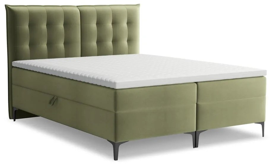 Pat boxspring verde cu spațiu de depozitare 180x200 cm Mikana – Makamii