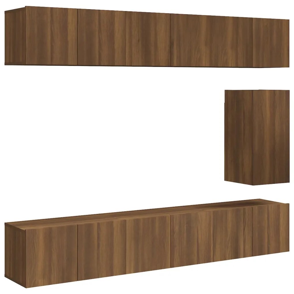 3120313 vidaXL Set comode TV, 7 piese, stejar maro, lemn compozit