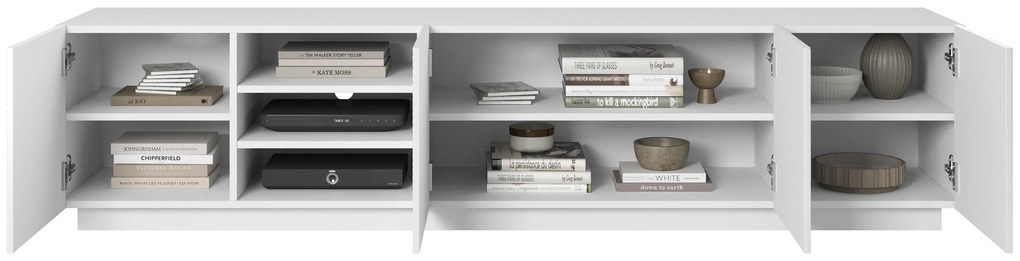 Comodă TV Asha 200 cm cu nișă - alb mat