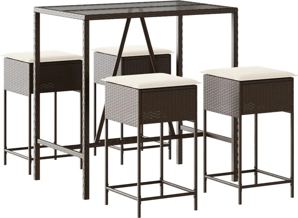 vidaXL Set mobilier bar de grădină cu perne, 5 piese, maro, poliratan