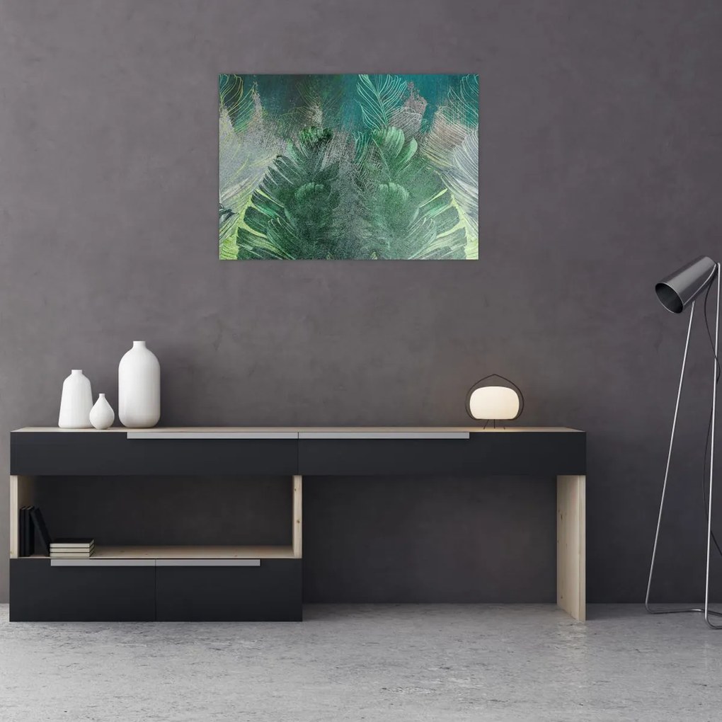 Tablou - Textura de beton cu frunze (70x50 cm)