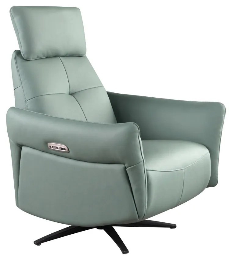 Fotoliu pivotant, functie relax, tapitat cu piele verde turcoaz George
