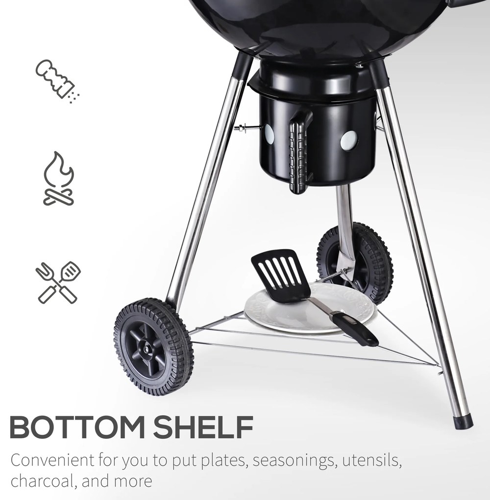 Gratar Portabil OutSunny din fonta, 2 roti, 2 grile, Capac, 50x63x94cm | Aosom RO