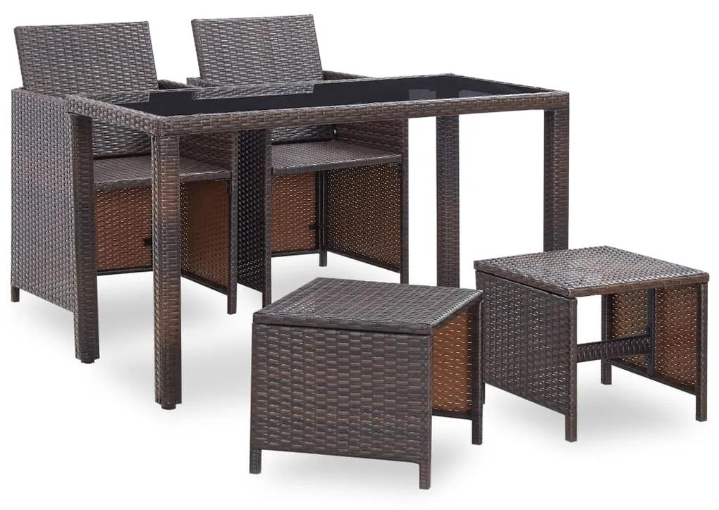 Set mobilier de exterior cu perne, 5 piese, maro, poliratan Maro, 5, 2x fotoliu + 2x suport pentru picioare + masa, modern
