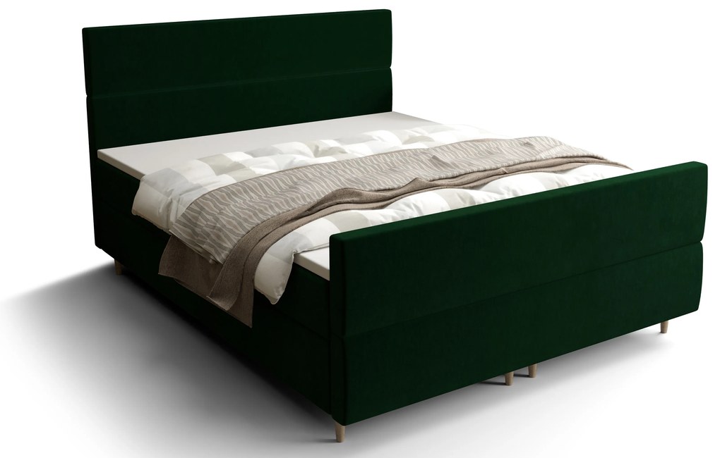 Pat matrimonial Boxspring 140 cm Flu plus (verde închis) ( cu saltea și sp. depozitare). 1046565